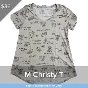 Pug v neck tee SIZE MEDIUM Christy